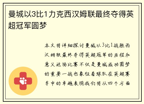 曼城以3比1力克西汉姆联最终夺得英超冠军圆梦